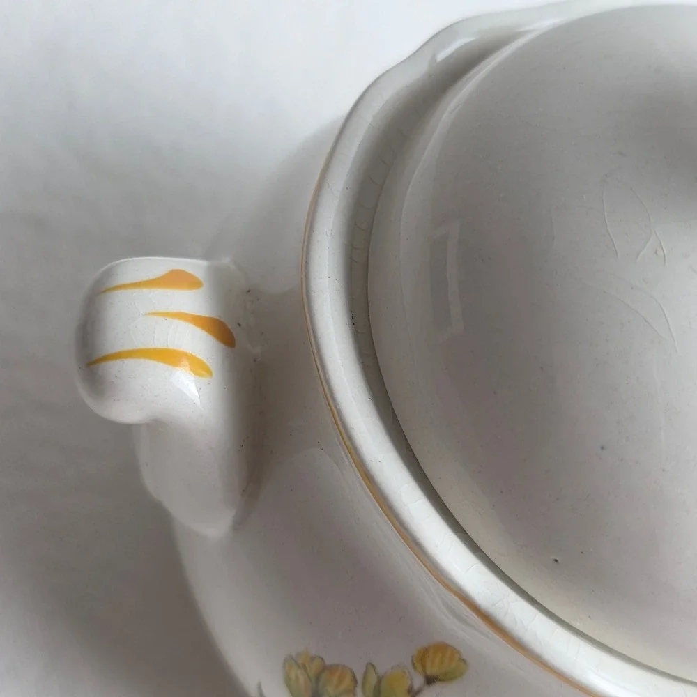 Vintage Berkeley House English Ironstone Meadow View Sunflower Lidded Bowl